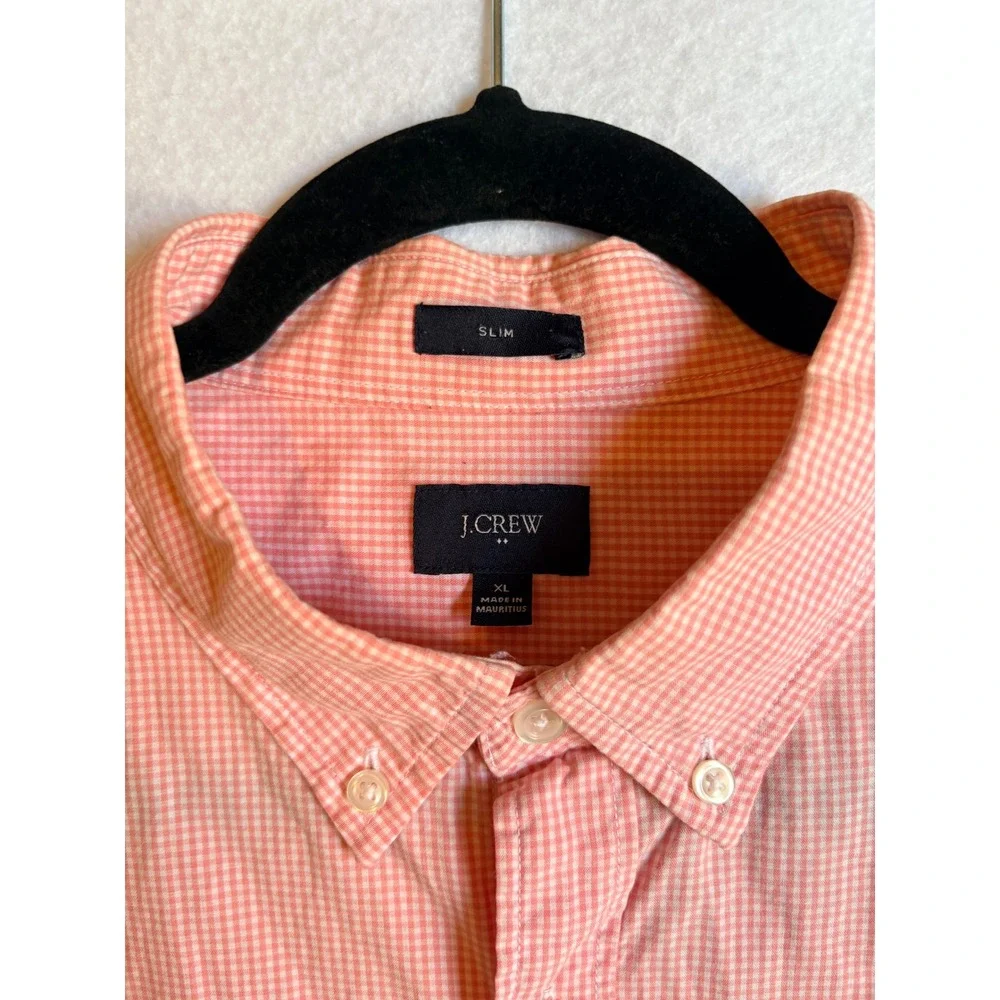 J.Crew‎ Men's Slim Fit Gingham Button Down Shirt XL Coral Pink Long Sleeve - Picture 4 of 7